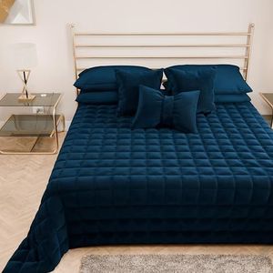 PETTI Artigiani Italiani - Dubbel dekbed van zacht en warm fluweel, lentedekbed herfst, dubbele sprei, blauw, 100% Made in Italy