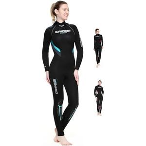 Cressi Castoro Lady Monopiece Wetsuit dames neopreen hoge stretch duikpak 7 mm zwart/aquamarijn/grijs, XL