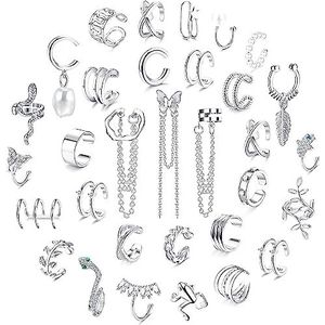 Diamday Set van 32 clip-oorbellen voor kraakbeen, oorbellen voor dames, verstelbaar, slang en vlinder, valse helix, Lak