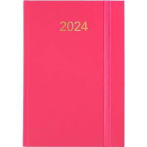 Grafoplás Agenda 2024, fuchsia-roze, 14,5 x 21 cm, dagweergave, vinyl bekleding, verticaal rubber, leespunt, serie Florence