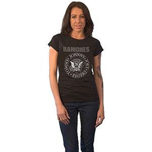 Ramones Seal Diamond Presidential T-shirt voor dames, officieel logo, skinny fit, zwart, L, zwart.