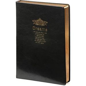 Kalpa Dreams Vintage notitieboek met zwarte leren omslag, A5, 145 x 215 mm, zwart