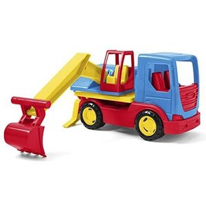 Wader 35316 Tech Truck vrachtwagen met graafmachine, beweegbare schep, draaipunt en stevige stalen assen, ca. 27 x 11,5 x 15 cm, vanaf 12 maanden, ideaal als cadeau om creatief te spelen