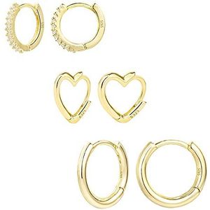 Gouden Oorringen voor Vrouwen, 3 Paar S925 14 K Vergulde Huggie Oorbel met Diamant Kleine Kraakbeen Dwarsliggers Hypoallergene Oorbellen Set voor Meerdere Piercing Vrouwen Meisjes Mens, Geelgoud, Zirkonia