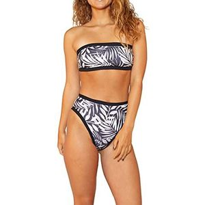 Hurley Bandeau-bikinitop voor dames, W party, palm rib, Zwart/Wit