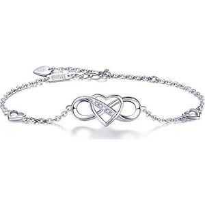 Billie Bijoux Infinity armband 925 sterling zilver - symbool van eindeloze liefde, verstelbare armband met charme voor dames, Moederdag, Diamant