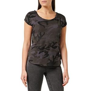 Urban Classics Camo Back Shaped T-shirt voor dames, Donker camouflage.