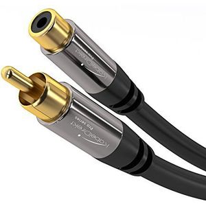 KabelDirekt - 5 m - Cinch verlengkabel, audio/digitaal/video (coaxkabel, RCA-stekker/bus, voor subwoofer/versterker/hifi, analoge audio, 75 ohm, zwart)