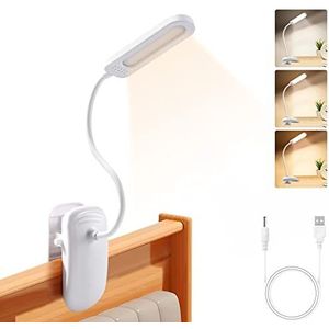 Diboniur Bureaulamp, klem, oplaadbaar, led-leeslamp, 360 graden, flexibel, clip voor kinderen, 3 kleuren en intensiteit, instelbaar voor studie en werk, helderheid, oogbescherming