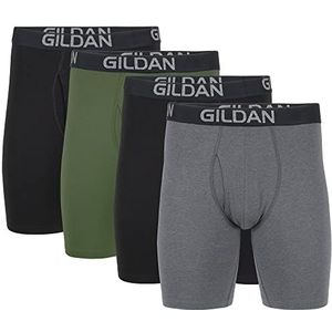 Gildan Set van 4 boxershorts voor heren, katoen, stretch, zwart/gemêleerd, donkergrijs/midnight groen (verpakking van 4 stuks), maat L, Black Soot/Heather Donkergrijs/Midnight Green (4 stuks)