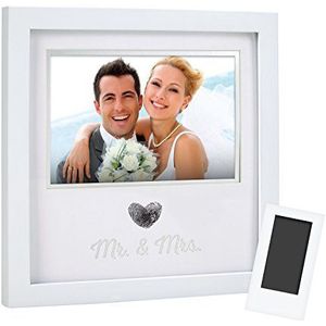 Pearhead Mrs Thumbprint fotolijst met Clean Touch stempelkussen van hout, het perfecte cadeau voor bruidspaar, huwelijkscadeau