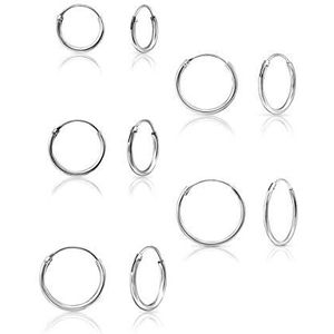 DTPsilver® 5 paar Mini/Klein/Medium Creools/Ring van 925 Sterling Zilver, Geelgoud of Roségoud verguld - Kraakbeen/Helix - Buitendiameter: 8, 10, 12, 14, 16, 18 mm, Sterling zilver, Zonder steen