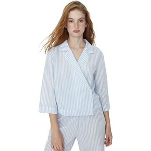 Trendyol Dames pyjama set, gestreept, blauw, maat 40 (2 stuks), Blauw