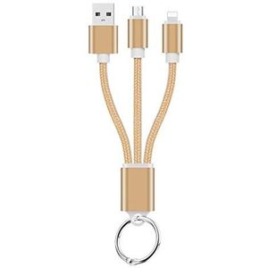 Shot Case Cable 2-in-1 sleutelhanger voor Alcatel 1C 2019Android & Apple adapter micro-USB Lightning metaal nylon (goudkleurig)