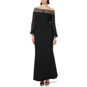 Gina Bacconi Robe maxi en crêpe avec bordure au cou pour femme, noir noir, 40