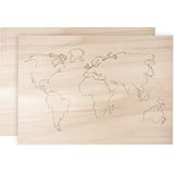 Rayher 62810000 wereldkaart van hout, FSC 100%, 42 x 29,7 x 0,4 cm, laser