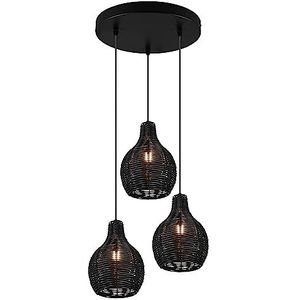 Reality, Suspension, Sprout 3xE14, max.40,0 W rotan gaas, zwart, lichaam: rotan gaas, zwart Ø: 30,0 cm, H: 150,0 cm, IP20, zonder lamp, in hoogte verstelbaar