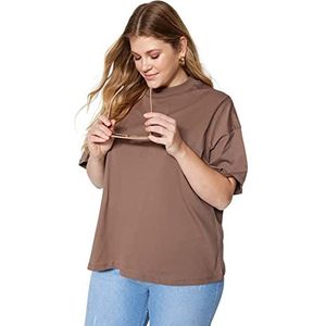 Trendyol Oversized basic T-shirt met ronde hals gebreid voor dames, bruin, 5XL plus size, Bruin