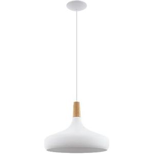 EGLO SABINAR Kroonluchter, vlamhanger, hanglamp van staal en hout, kleur: wit, bruin, E27 fitting, Ø 40 cm, FSC-gecertificeerd