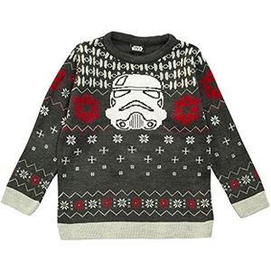 Star Wars Crew Neck Gebreide jumper voor jongens, Stormtrooper Helmet Print, 100% acryl, officiële merchandise, leeftijd 5 tot 15, Houtskool