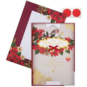 Hallmark Kerstkaart voor One I Love - Traditioneel rood-borstpatroon en bladeren