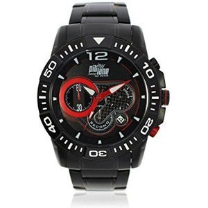 Pit Lane Horloge, chronograaf, armband van roestvrij staal en wijzerplaat PL-1013-1, zwart, armband, zwart., Armband