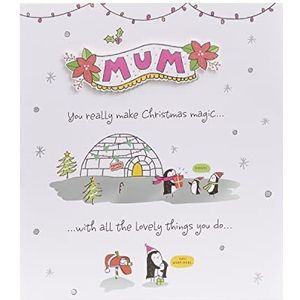 Kerstkaart voor mama met envelop - schattig design met pinguïn en iglo
