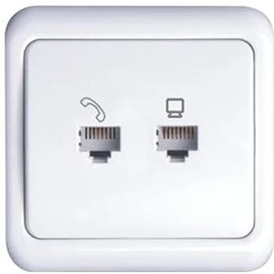 Witte combinatieschakelaar, netwerk + telefoonaansluiting, inbouwmontage