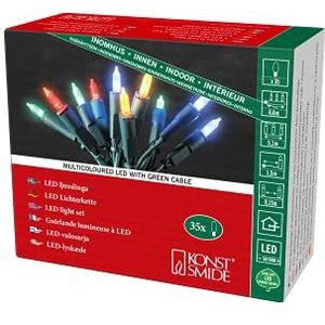 Konstsmide 6302-500 mini-lichtketting met 35 leds, meerkleurig, retrodesign, groene kabel, 230 V