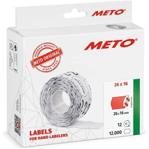 Meto 12.000 stuks etiketten voor handbelettering (26 x 16 mm, 2 regels, 12.000 stuks, rood, permanent klevend, voor METO, Contact, Sato, Avery, Tovel, Samark enz.)