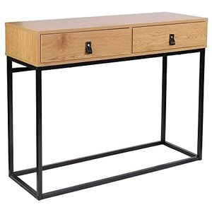 HOME DECO FACTORY Houten en metalen Abbott meubel, tafel, bureau, console, sellette, meubels, entree, naturel, zwart, 100 x 35 x 80,5 cm
