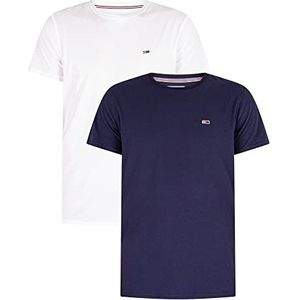 Tommy Hilfiger Tjm Slim Jersey T-shirt S/S-tops voor heren, 2 stuks, Wit/Navy Blauw