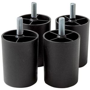 IPEA Set van 4 kunststof poten voor banken en meubels, hoogte 80 mm, 4 stuks poten met schroeven voor fauteuils en kasten, platina poten, zwart, hoog, 8 cm