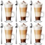 Glasmark Krosno koffieglazen, 0,25 l, met lepel, thee-glazen, koffieglazen, thee- en theeglazen, 6 stuks