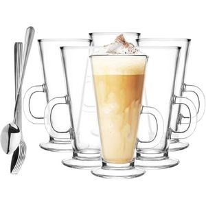 Glasmark Krosno Koffieglazen, 0,25 l, met lepel, theeglazen, koffie- en theeglazen, 6 stuks