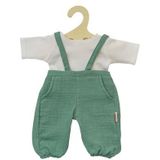 Heless 2416 - Vêtements de poupée 100% coton bio - Ensemble 2 pièces avec salopette vert sauge et t-shirt blanc pour poupées et doudous de 35 à 45 cm