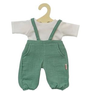 Heless 2416 - Vêtements de poupée 100% coton bio - Ensemble 2 pièces avec salopette vert sauge et t-shirt blanc pour poupées et doudous de 35 à 45 cm