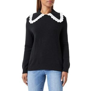 Naemi Dames Chique Elegante Gebreide Trui Pop Kraag Acryl Zwart Maat M/L Trui, M, Zwart, M, zwart., M