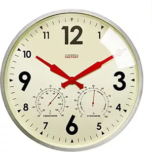 Foxtop Weerbestendige wandklok voor binnen en buiten, met temperatuurweergave en hygrometer, zonder tikkende geluiden, stille retroklok voor terras, badkamer, keuken, woonkamer, woondecoratie (brons
