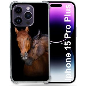 Cokitec Coque Renforcée pour Iphone 15 Pro Plus (6.7) Animal Cheval Marron
