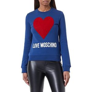 Love Moschino Dames sweatshirt ronde hals lange mouwen sweatshirt met geborduurde vlokken pailletten en waterdruk logo blauw 44, Blauw