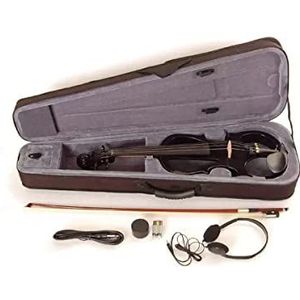 Arvada VIE-050 Elektrische viool in volledige grootte met luxe etui met schouderriem, knoop, kabels, hoofdtelefoon, batterij en hars, zwart