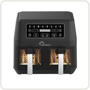 LITTLE BALANCE 8765 Crousty Light Duo, friteuse zonder olie, Air Fryer, 2 laden, antiaanbaklaag, PFAS-vrij, 8 vooraf ingestelde programma's, 7,6 liter voor 6 personen, 2460 W, zwart