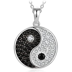 JewelryPalace Yin Yang halsketting met hanger van natuursteen, zwarte spinel, zirkonia, van 925 sterling zilver, voor dames, sieradenset, halsketting, cadeau voor verjaardag, 45 cm, Edelsteen, Spinel