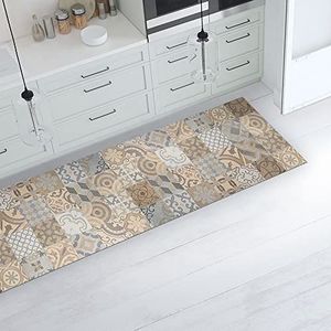 CREARREDA Keukentapijt 240 x 50 cm Cementine Ocra vinyl antislip en wasbaar, keukentapijt van vinyl, 100% Made in Italy, 83721