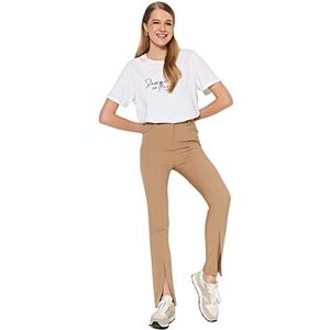 Trendyol Pantalon pour femme, coupe droite, taille normale, vison, taille 40, vison, 68