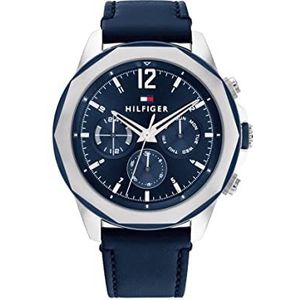 Tommy Hilfiger Analoog herenhorloge met roestvrijstalen of leren armband, marineblauw, armband, Navy Blauw, armband