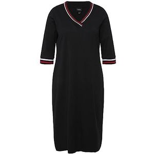 Ulla Popken Nachthemd, Zierkanten, V-hals, 3/4-arm nachthemd voor dames, zwart.