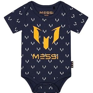 Messi Rompertje met korte mouwen voor baby's, kinderen, blauw, met logo-motief, officiële kinderkleding, baby- en peuterondergoedset voor baby's, Wit + Navy Blauw