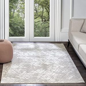 Surya Bergen geometrisch tapijt in moderne stijl voor slaapkamer – Azteekse tapijt Bohemian middenpool voor eenvoudig onderhoud – groot tapijt 160 x 213 cm, wit en zilver